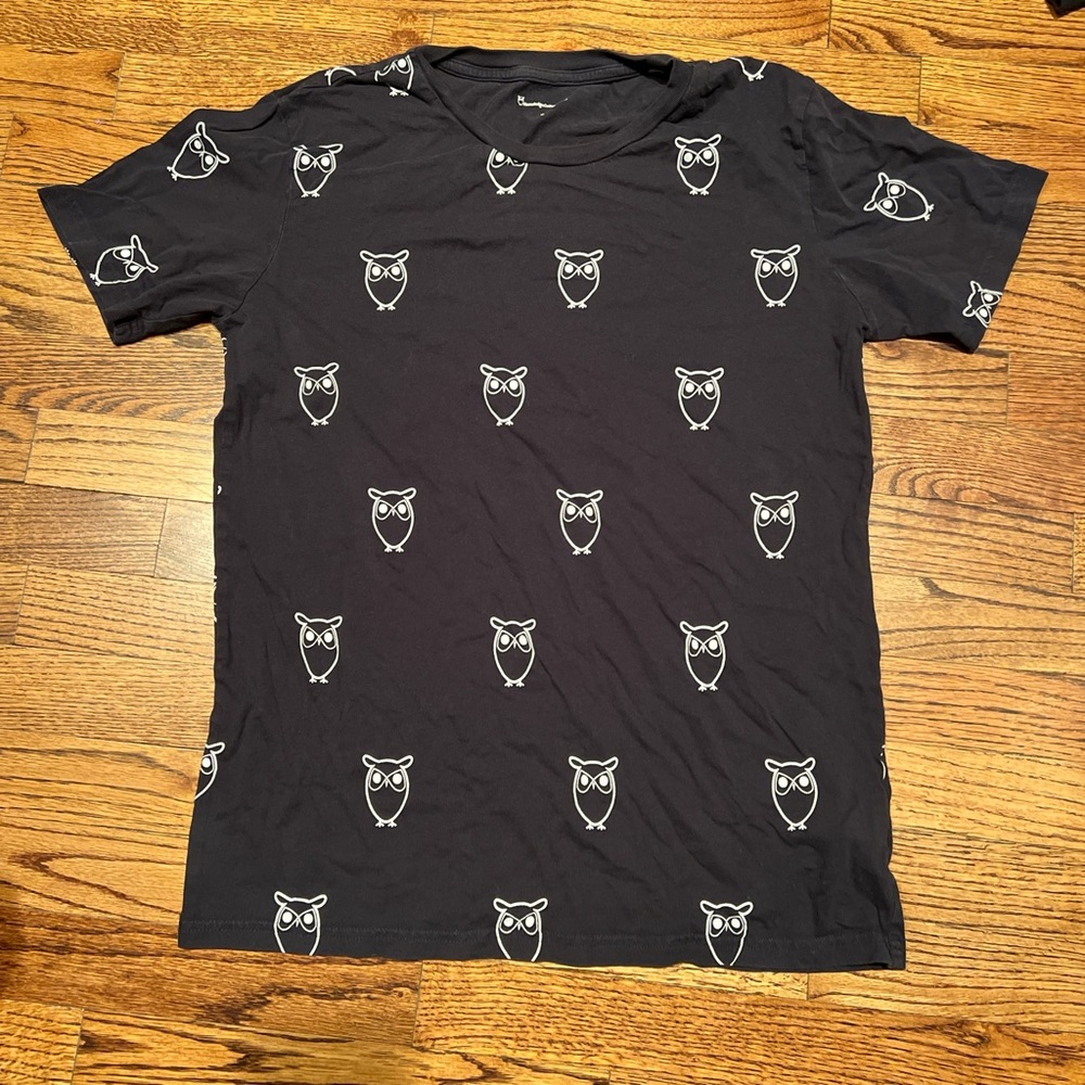 Owl printed black t shirt